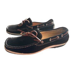 Michael Kors Black Loafers Suede Boat Shoes Leather Laces Made In Italy Size 9